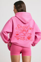 Soft Cotton Jersey Oversized Hoodie in Hot Pink