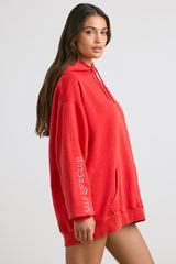 Soft Cotton Jersey Oversized Hoodie in Red