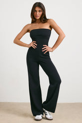 Chunky Knit Bandeau Kick Flare Jumpsuit in Black