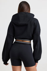 Stretch Cotton Fleece Cropped Hoodie in Black