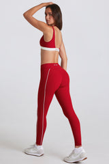 Soft Active Contrast Leggings in Dark Red