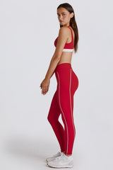 Soft Active Contrast Leggings in Dark Red