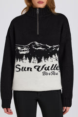 Knit Quarter-Zip Turtleneck Oversized Jumper in Black