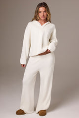 Ribbed Knit Wide-Leg Joggers in Ivory