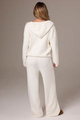 Ribbed Knit Wide-Leg Joggers in Ivory