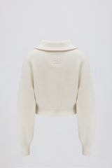 Ribbed Knit Zip-Up Cropped Sweatshirt in Ivory