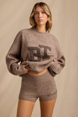 Mid-Rise Knit Mini Shorts in Brown Marl