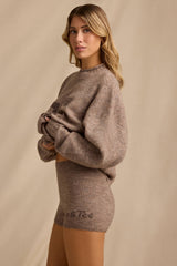 Mid-Rise Knit Mini Shorts in Brown Marl