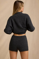 Mid-Rise Knit Mini Shorts in Charcoal Marl