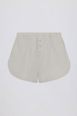 Button-Detail Mid-Rise Shorts in Light Grey