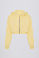 Terry Cotton Zip-Up Cropped Hoodie in Lemon