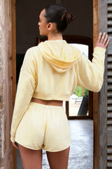 Terry Cotton Zip-Up Cropped Hoodie in Lemon