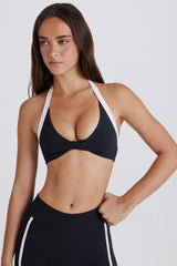 Soft Active Twist-Front Halterneck Sports Bra in Black