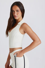 Soft Active Polo Crop Top in Ivory