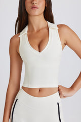 Soft Active Polo Crop Top in Ivory
