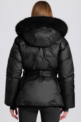 Waterproof Faux-Fur Hood Ski Jacket in Black