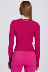 Knit Long-Sleeve Fitted Top in Magenta Pink
