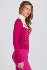 Knit Long-Sleeve Fitted Top in Magenta Pink