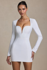Cut-Out Heart-Detail Bodycon Mini Dress in White