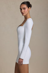 Cut-Out Heart-Detail Bodycon Mini Dress in White