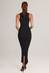 Modal Square-Neck Bodycon Midi Dress in Black
