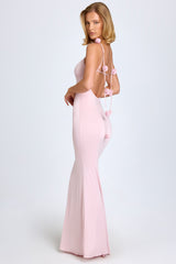 Slinky Jersey Floral-Appliqué Gown in Blush