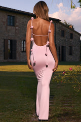 Slinky Jersey Floral-Appliqué Gown in Blush