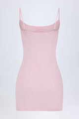Pointelle Ruched A-Line Mini Dress in Baby Pink