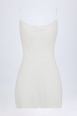 Pointelle Ruched A-Line Mini Dress in White