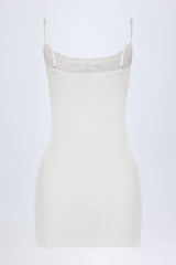 Pointelle Ruched A-Line Mini Dress in White