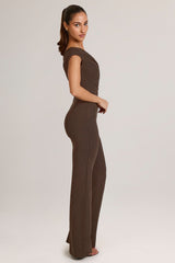 Modal One-Shoulder Jumpsuit in Chocolate Brown