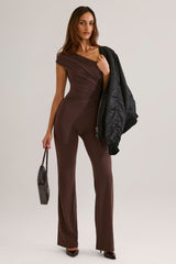 Modal One-Shoulder Jumpsuit in Chocolate Brown