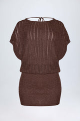 Backless Batwing Mini Dress in Bronze