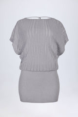 Backless Batwing Mini Dress in Silver