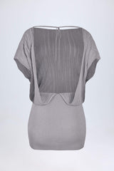 Backless Batwing Mini Dress in Silver
