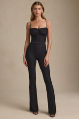 Bow-Detail Lace Flared Jumpsuit in Black