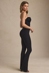 Bow-Detail Lace Flared Jumpsuit in Black