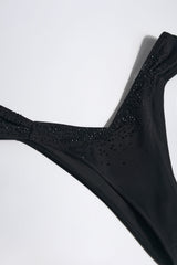 Embellished Ruched Cheeky Bikini Bottoms in Black