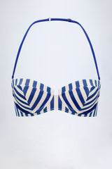 Underwired Halterneck Balconette Bikini Top in Marine Blue Stripe