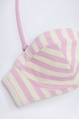 Underwired Halterneck Balconette Bikini Top in Mauve Stripe