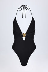 Cut-Out Hardware-Detail Swimsuit in Black