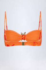 Hardware-Detail Halterneck Bikini Top in Orange Orchid Print
