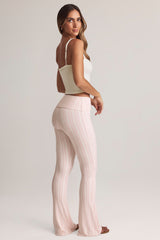 Modal Foldover Mid-Rise Flared Trousers in Stripe Print