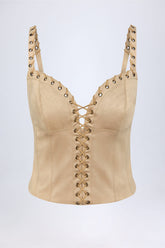 Lace-Up Top in Tan