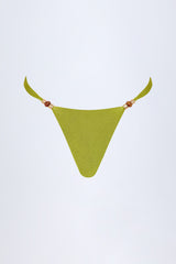 Bead-Embellished Cheeky Bikini Bottoms in Olive Green
