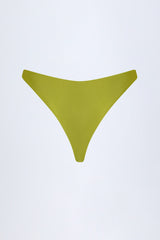 Bead-Embellished Cheeky Bikini Bottoms in Olive Green