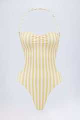 Cut-Out Halterneck Swimsuit in Lemon