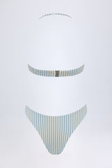 Cut-Out Halterneck Swimsuit in Teal Double Stripe