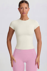 Cut-Out Longline T-Shirt in Cream