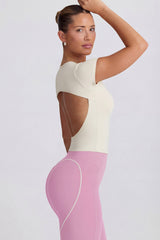 Cut-Out Longline T-Shirt in Cream